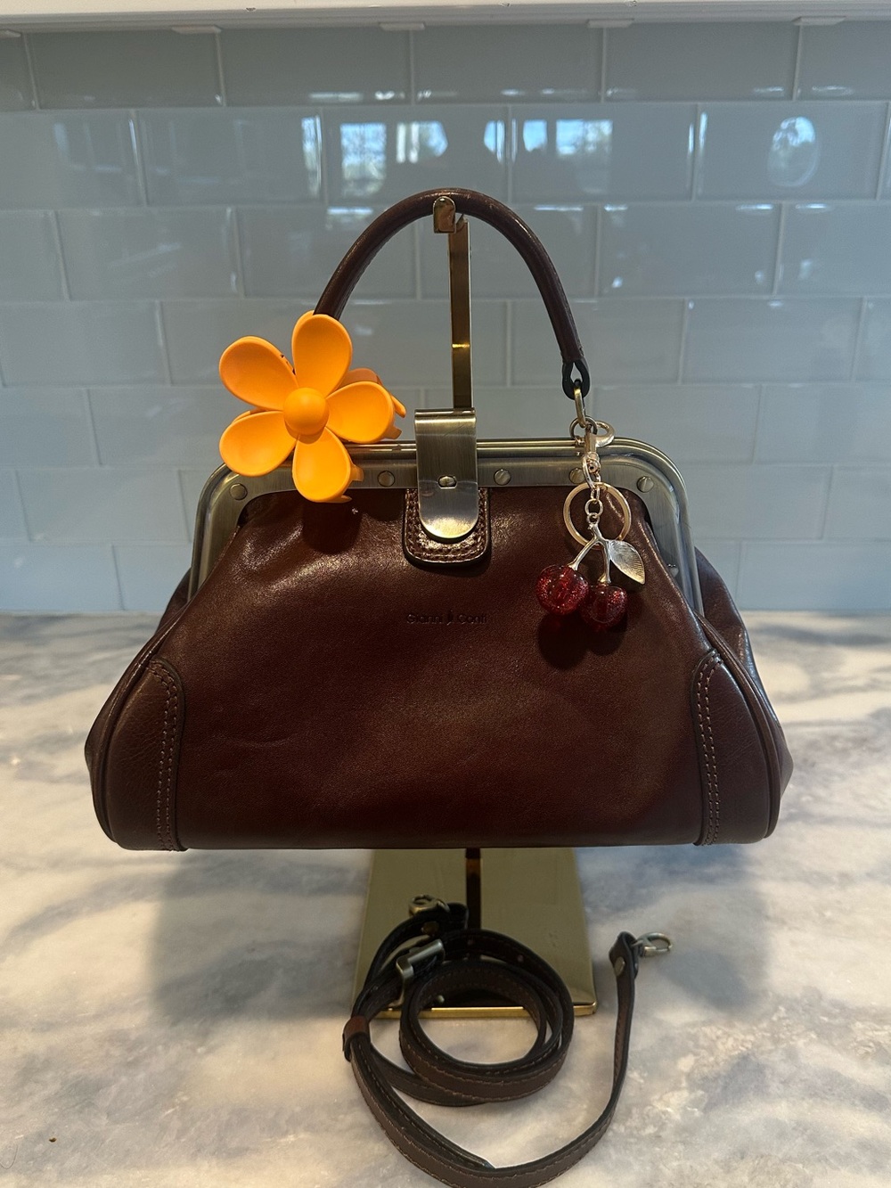 Gianni Conti Melania Italian Brown Leather Vintage Inspired Doctor Satchel/Strap